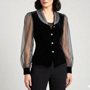 Vintage‎ Sm Black Velvet Sheer Twee Blouse Womens Whimsigoth Another Thyme Y2K